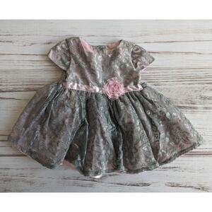 Youngland Baby Pink with Silver Gray Lace PArty Dress sz 9-12M